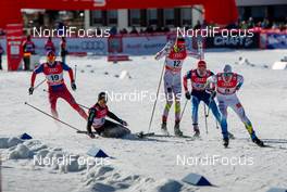 21.12.2014, Davos, Switzerland (SUI): Anders Gloersen (NOR), Fischer, Swix, Alpina, Rottefella, Roman Schaad (SUI), Salomon, Swix, Odlo, Len Valjas (CAN), Fischer, Swix, One Way, Nikita Kriukov (RUS), Rossignol, Swix, Rottefella, Adidas and Calle Halfvarsson (SWE), Skigo, Salomon, Craft - FIS world cup cross-country, individual sprint, Davos (SUI). www.nordicfocus.com. © Laiho/NordicFocus. Every downloaded picture is fee-liable.
