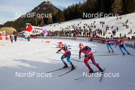 21.12.2014, Davos, Switzerland (SUI): (l-r) Nikolay Morilov (RUS), Madshus, Swix, Rottefella, Adidas, Haavard Solaas Taugboel (NOR), Madshus, Swix, Gleb Retivykh (RUS), Fischer, Swix, Rottefella, Adidas  and Nikita Kriukov (RUS), Rossignol, Swix, Rottefella, Adidas - FIS world cup cross-country, individual sprint, Davos (SUI). www.nordicfocus.com. © Laiho/NordicFocus. Every downloaded picture is fee-liable.