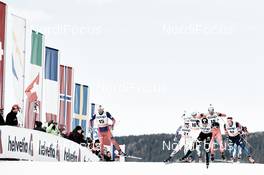 08.01.2015, Cortina-Toblach, Italy (ITA): Chris Andre Jespersen (NOR), Andrew Musgrave (GBR), Marcus Hellner (SWE), Maurice Manificat (FRA), Roland Clara (ITA), Maxim Vylegzhanin (RUS), (l-r)  - FIS world cup cross-country, tour de ski, pursuit men, Cortina-Toblach (ITA). www.nordicfocus.com. © Felgenhauer/NordicFocus. Every downloaded picture is fee-liable.