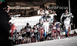 10.01.2015, Val di Fiemme, Italy (ITA): Dario Cologna (SUI), Tim Tscharnke (GER), Jonas Dobler (GER), Evgeniy Belov (RUS), Stanislav Volzhentsev (RUS), Daniel Richardsson (SWE), Petter Northug (NOR), Calle Halfvarsson (SWE), (l-r)  - FIS world cup cross-country, tour de ski, mass men, Val di Fiemme (ITA). www.nordicfocus.com. © Felgenhauer/NordicFocus. Every downloaded picture is fee-liable.