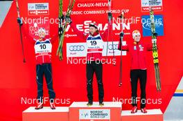 11.01.2014, Chaux-Neuve, France (FRA): (l-r) Magnus Krog (NOR), Fischer, Alpina, Rottefella, Swix, Mikko Kokslien (NOR), Fischer, Swix, Rottefella and Joergen Graabak (NOR), Fischer, Swix, Alpina, Rottefella - FIS world cup nordic combined, individual gundersen HS118/10km, Chaux-Neuve (FRA). www.nordicfocus.com. © Becker/NordicFocus. Every downloaded picture is fee-liable.