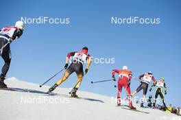 12.01.2014, Chaux-Neuve, France (FRA): Sebastien Lacroix (FRA), Tino Edelmann (GER), Magnus Krog (NOR), Johannes Ryzek (GER), Bryan Fletcher (USA)  - FIS world cup nordic combined, team sprint HS118/2x7.5km, Chaux-Neuve (FRA). www.nordicfocus.com. © Becker/NordicFocus. Every downloaded picture is fee-liable.