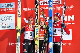 18.01.2014, Seefeld, Austria (AUT): Johannes Rydzek (GER), Eric Frenzel (GER), Magnus Moan (NOR), (l-r) - FIS world cup nordic combined, individual gundersen HS109/10km, Seefeld (AUT). www.nordicfocus.com. © Felgenhauer/NordicFocus. Every downloaded picture is fee-liable.