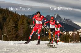 18.01.2014, Seefeld, Austria (AUT): Magnus Moan (NOR), Johannes Rydzek (GER), Haavard Klemetsen (NOR), (l-r) - FIS world cup nordic combined, individual gundersen HS109/10km, Seefeld (AUT). www.nordicfocus.com. © Felgenhauer/NordicFocus. Every downloaded picture is fee-liable.