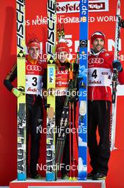 18.01.2014, Seefeld, Austria (AUT): Johannes Rydzek (GER), Eric Frenzel (GER), Magnus Moan (NOR), (l-r) - FIS world cup nordic combined, individual gundersen HS109/10km, Seefeld (AUT). www.nordicfocus.com. © Felgenhauer/NordicFocus. Every downloaded picture is fee-liable.