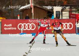 18.01.2014, Seefeld, Austria (AUT): Magnus Moan (NOR), Johannes Rydzek (GER), (l-r) - FIS world cup nordic combined, individual gundersen HS109/10km, Seefeld (AUT). www.nordicfocus.com. © Felgenhauer/NordicFocus. Every downloaded picture is fee-liable.