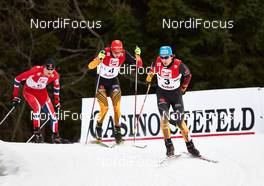 19.01.2014, Seefeld, Austria (AUT): Magnus Moan (NOR), Johannes Rydzek (GER), Tino Edelmann (GER), (l-r) - FIS world cup nordic combined, individual gundersen HS109/15km, Seefeld (AUT). www.nordicfocus.com. © Felgenhauer/NordicFocus. Every downloaded picture is fee-liable.