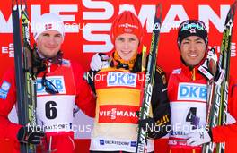 26.01.2014, Oberstdorf, Germany (GER): (l-r) Jan Schmid (NOR), Fischer, Start, Rottefella, Eric Frenzel (GER), Fischer, Leki, Salomon, Adidas and Akito Watabe (JPN), Fischer, Swix, Rottefella - FIS world cup nordic combined, individual gundersen HS137/10km, Oberstdorf (GER). www.nordicfocus.com. © Laiho/NordicFocus. Every downloaded picture is fee-liable.