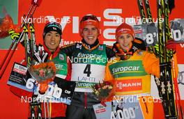 28.02.2014, Lahti, Finland (FIN): (l-r) Akito Watabe (JPN), Fischer, Swix, Rottefella, Johannes Rydzek (GER), Fischer, Swix, Rottefella, Adidas and Eric Frenzel (GER), Fischer, Leki, Rottefella, Adidas - FIS world cup nordic combined, individual gundersen HS130/10km, Lahti (FIN). www.nordicfocus.com. © Laiho/NordicFocus. Every downloaded picture is fee-liable.