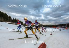 06.03.2014, Trondheim, Norway (NOR): Fabian Riessle (GER), Fischer, One Way, Rottefella, Adidas followed by Bjoern Kircheisen (GER), Fischer, Leki, Rottefella, Adidas - FIS world cup nordic combined, individual gundersen HS138/10km, Trondheim (NOR). www.nordicfocus.com. © Laiho/NordicFocus. Every downloaded picture is fee-liable.
