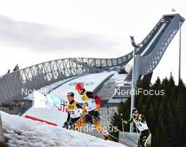 08.03.2014, Oslo, Norway (NOR): Tim Hug (SUI), Manuel Faisst (GER), Maxime Laheurte (FRA), (l-r) - FIS world cup nordic combined, individual gundersen HS134/10km, Oslo (NOR). www.nordicfocus.com. © Laiho/NordicFocus. Every downloaded picture is fee-liable.