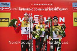 08.03.2014, Oslo, Norway (NOR): Magnus Moan (NOR), Johannes Rydzek (GER), Francois Braud (FRA), (l-r) - FIS world cup nordic combined, individual gundersen HS134/10km, Oslo (NOR). www.nordicfocus.com. © Laiho/NordicFocus. Every downloaded picture is fee-liable.