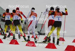 18.02.2014, Sochi, Russia (RUS): the leading group from behind - XXII. Olympic Winter Games Sochi 2014, nordic combined, individual gundersen HS140/10km, Sochi (RUS). www.nordicfocus.com. © NordicFocus. Every downloaded picture is fee-liable.