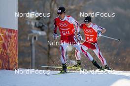15.02.2014, Sochi, Russia (RUS): Akito Watabe (JPN), Fischer, Swix, Rottefella followed by Hideaki Nagai (JPN), Fischer, Swix, Rottefella - XXII. Olympic Winter Games Sochi 2014, nordic combined, training, Sochi (RUS). www.nordicfocus.com. © NordicFocus. Every downloaded picture is fee-liable.