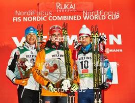 29.11.2014, Ruka, Finland (FIN): Bernhard Gruber (AUT), Johannes Rydzek (GER), Miroslav Dvorak (CZE), (l-r) - FIS world cup nordic combined, individual gundersen HS142/10km, Ruka (FIN). www.nordicfocus.com. © Felgenhauer/NordicFocus. Every downloaded picture is fee-liable.