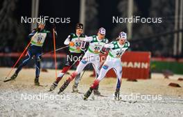 29.11.2014, Ruka, Finland (FIN): Matti Herola (FIN), Paul Gerstgraser (AUT), Magnus Krog (NOR), Mikko Kokslien (NOR), (l-r) - FIS world cup nordic combined, individual gundersen HS142/10km, Ruka (FIN). www.nordicfocus.com. © Felgenhauer/NordicFocus. Every downloaded picture is fee-liable.