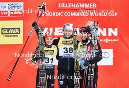 07.12.2014, Lillehammer, Norway (NOR): Fabian Riessle (GER), Mikko Kokslien (NOR), Jason Lamy Chappuis (FRA), (l-r) - FIS world cup nordic combined, individual gundersen HS138/10km, Lillehammer (NOR). www.nordicfocus.com. © Felgenhauer/NordicFocus. Every downloaded picture is fee-liable.