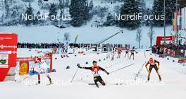 21.12.2014, Ramsau, Austria (AUT): Mikko Kokslien (NOR), Jason Lamy Chappuis (FRA), Fabian Riessle (GER), (l-r)  - FIS world cup nordic combined, individual gundersen HS98/10km, Ramsau (AUT). www.nordicfocus.com. © Felgenhauer/NordicFocus. Every downloaded picture is fee-liable.