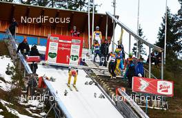 20.12.2014, Ramsau, Austria (AUT): Fabian  Riessle  (GER) on the inrun - FIS world cup nordic combined, team sprint HS98/2x7.5km, Ramsau (AUT). www.nordicfocus.com. © Felgenhauer/NordicFocus. Every downloaded picture is fee-liable.