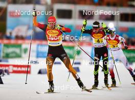 20.12.2014, Ramsau, Austria (AUT): Johannes Rydzek (GER), Francois Braud (FRA), Jan Schmid (NOR), (l-r)  - FIS world cup nordic combined, team sprint HS98/2x7.5km, Ramsau (AUT). www.nordicfocus.com. © Felgenhauer/NordicFocus. Every downloaded picture is fee-liable.