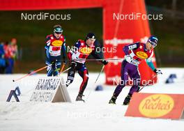 20.12.2014, Ramsau, Austria (AUT): Ilkka Herola (FIN), Bryan Fletcher (USA), Hideaki Nagai (JPN), (l-r)  - FIS world cup nordic combined, team sprint HS98/2x7.5km, Ramsau (AUT). www.nordicfocus.com. © Felgenhauer/NordicFocus. Every downloaded picture is fee-liable.