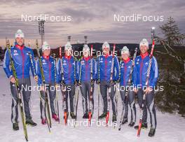 30.11.2014, Oestersund, Sweden (SWE):  Leif Nordgren (USA), Susan Dunklee (USA), Russell Currier (USA), Annalies Cook (USA), Tim Burke (USA), Hanah Dreissigacker (USA), Lowell Bailey (USA) - IBU world cup biathlon, photoshooting, Oestersund (SWE). www.nordicfocus.com. © Manzoni/NordicFocus. Every downloaded picture is fee-liable.