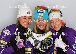 27.11.2014, Ruka, Finland (FIN): (l-r) Sophie Caldwell (USA), Fischer, Swix, Rottefella, Sadie Bjornsen (USA), Fischer, Swix, Salomon and Kikkan Randall (USA), Fischer, Yoko, Rottefella - FIS World Cup. www.nordicfocus.com. © Laiho/NordicFocus. Every downloaded picture is fee-liable.