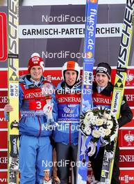 01.01.2014, Garmisch, Germany (GER): (l-r) Thomas Morgenstern (AUT), Fischer, Thomas Diethart (AUT) and Simon Ammann (SUI), Fischer - FIS world cup ski jumping, four hills tournament, individual HS140, Garmisch (GER). www.nordicfocus.com. © Laiho/NordicFocus. Every downloaded picture is fee-liable.