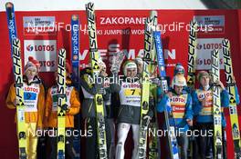 18.01.2014, Zakopane, Poland (POL): Slovenia (C) wins ahead of Germany (L) and Austria (R) - FIS world cup ski jumping, team HS134, Zakopane (POL). www.nordicfocus.com. © Nurkiewicz/NordicFocus. Every downloaded picture is fee-liable.