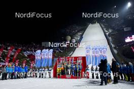 18.01.2014, Zakopane, Poland (POL): Slovenia (C) wins ahead of Germany (L) and Austria (R) - FIS world cup ski jumping, team HS134, Zakopane (POL). www.nordicfocus.com. © Nurkiewicz/NordicFocus. Every downloaded picture is fee-liable.