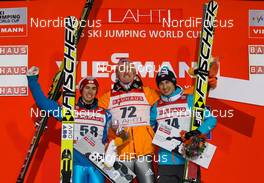 28.02.2014, Lahti, Finland (FIN): (l-r) Stefan Kraft (AUT), Fischer, Severin Freund (GER), Fischer and Kamil Stoch (POL), Fischer - FIS world cup ski jumping, individual HS130, Lahti (FIN). www.nordicfocus.com. © Laiho/NordicFocus. Every downloaded picture is fee-liable.