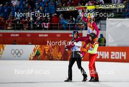 09.02.2014, Sochi, Russia (RUS): (l-r) Maciej Kot (POL), Fischer, Kamil Stoch (POL), Fischer and Jan Ziobro (POL) - XXII. Olympic Winter Games Sochi 2014, ski jumping, individual HS106, Sochi (RUS). www.nordicfocus.com. © NordicFocus. Every downloaded picture is fee-liable.