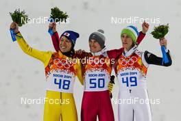 15.02.2014, Sochi, Russia (RUS): (l-r) Noriaki Kasai (JPN), Fischer, Kamil Stoch (POL), Fischer and Peter Prevc (SLO) - XXII. Olympic Winter Games Sochi 2014, ski jumping, individual HS140, Sochi (RUS). www.nordicfocus.com. © NordicFocus. Every downloaded picture is fee-liable.