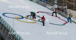 07.02.2014, Sochi, Russia (RUS): preparing the olympic rings - XXII. Olympic Winter Games Sochi 2014, ski jumping, training, Sochi (RUS). www.nordicfocus.com. © NordicFocus. Every downloaded picture is fee-liable.