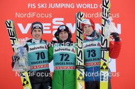 21.12.2014, Engelberg, Switzerland (SUI): Simon Ammann (SUI), Roman Koudelka (CZE), Michael Hayboeck (AUT), (l-r) - FIS world cup ski jumping, individual HS137, Engelberg (SUI). www.nordicfocus.com. © Rauschendorfer/NordicFocus. Every downloaded picture is fee-liable.