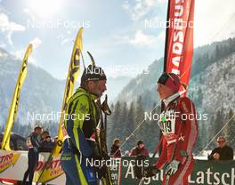 25.01.2014, Bad Hindelang, Germany (GER): a short talk in the finish area - Skitrail Tannheimertal, Bad Hindelang (GER). www.nordicfocus.com. © Felgenhauer/NordicFocus. Every downloaded picture is fee-liable.