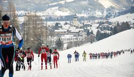 25.01.2014, Bad Hindelang, Germany (GER): the start of the classic race with Tannheim in the background - Skitrail Tannheimertal, Bad Hindelang (GER). www.nordicfocus.com. © Felgenhauer/NordicFocus. Every downloaded picture is fee-liable.