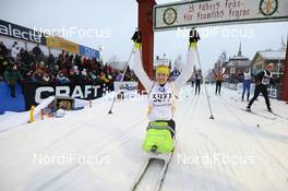 02.03.2014, Mora, Sweden (SWE): Para-athlete Aron Andersson (SWE) on a sit ski celebrates at the finish - FIS Marathon Cup Vasaloppet, Mora (SWE). www.nordicfocus.com. © Rauschendorfer/NordicFocus. Every downloaded picture is fee-liable.