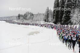 02.03.2014, Mora, Sweden (SWE): start, due to the warm temperatures the start section had to be narrowed  - FIS Marathon Cup Vasaloppet, Mora (SWE). www.nordicfocus.com. © Rauschendorfer/NordicFocus. Every downloaded picture is fee-liable.