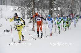 02.03.2014, Mora, Sweden (SWE): Eldar Ronning (NOR), Kjetil Dammen Hagtvedt (NOR), Anders Myrland (NOR), Jens Eriksson (SWE), (l-r) - FIS Marathon Cup Vasaloppet, Mora (SWE). www.nordicfocus.com. © Rauschendorfer/NordicFocus. Every downloaded picture is fee-liable.