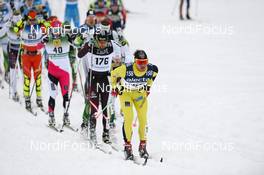 02.03.2014, Mora, Sweden (SWE): leaders after 1 km: (r-l), Oystein Pettersen (NOR), Franz Göring (GER), Robin Bryntesson (SWE) - FIS Marathon Cup Vasaloppet, Mora (SWE). www.nordicfocus.com. © Rauschendorfer/NordicFocus. Every downloaded picture is fee-liable.