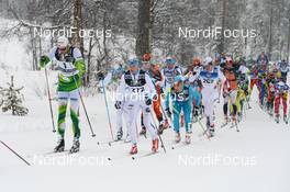 02.03.2014, Mora, Sweden (SWE): leading group after 36 km, Jorgen Aukland (NOR), Morten Eide Petersen (NOR), Bob Impola (SWE), (l-r) - FIS Marathon Cup Vasaloppet, Mora (SWE). www.nordicfocus.com. © Rauschendorfer/NordicFocus. Every downloaded picture is fee-liable.