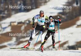 12.12.2014, Livigno, Italy (ITA): Janmatie Kostner (ITA), Aliaksei Ivanou (BLR), (l-r)  - FIS Marathon Cup La Sgambeda, Livigno (ITA). www.nordicfocus.com. © Felgenhauer/NordicFocus. Every downloaded picture is fee-liable.
