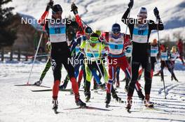 12.12.2014, Livigno, Italy (ITA): Adrien Mougel (FRA), Petr Novak (CZE), Jean Marc Gaillard (FRA), Thomas Wick (GER), (l-r)  - FIS Marathon Cup La Sgambeda, Livigno (ITA). www.nordicfocus.com. © Felgenhauer/NordicFocus. Every downloaded picture is fee-liable.