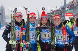 07.01.2015, Oberhof, Germany (GER): Eva Puskarcikova (CZE), Veronika Vitkova (CZE), Jitka Landova (CZE), Gabriela Soukalova (CZE) - IBU world cup biathlon, relay women, Oberhof (GER). www.nordicfocus.com. © Manzoni/NordicFocus. Every downloaded picture is fee-liable.