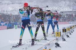 07.01.2015, Oberhof, Germany (GER): Olga Abramova (UKR), Justine Braisaz (FRA), Gabriela Soukalova (CZE), Daria Virolaynen (RUS) - IBU world cup biathlon, relay women, Oberhof (GER). www.nordicfocus.com. © Manzoni/NordicFocus. Every downloaded picture is fee-liable.