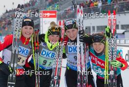 07.01.2015, Oberhof, Germany (GER): Justine Braisaz (FRA), Marie Dorin (FRA), Anais Bescond (FRA), Marine Bolliet (FRA) - IBU world cup biathlon, relay women, Oberhof (GER). www.nordicfocus.com. © Manzoni/NordicFocus. Every downloaded picture is fee-liable.