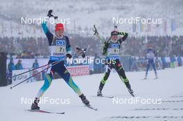 07.01.2015, Oberhof, Germany (GER): Olga Abramova (UKR), Justine Braisaz (FRA) - IBU world cup biathlon, relay women, Oberhof (GER). www.nordicfocus.com. © Manzoni/NordicFocus. Every downloaded picture is fee-liable.