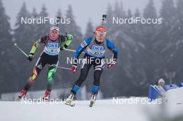 07.01.2015, Oberhof, Germany (GER): Nastassia Dubarezava  (BLR), Sanna Markkanen (FIN) - IBU world cup biathlon, relay women, Oberhof (GER). www.nordicfocus.com. © Manzoni/NordicFocus. Every downloaded picture is fee-liable.