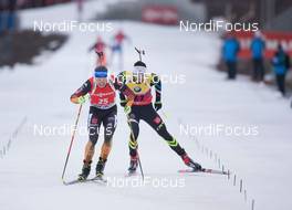 10.01.2015, Oberhof, Germany (GER): Andreas Birnbacher  (GER), Martin Fourcade (FRA) - IBU world cup biathlon, sprint men, Oberhof (GER). www.nordicfocus.com. © Manzoni/NordicFocus. Every downloaded picture is fee-liable.